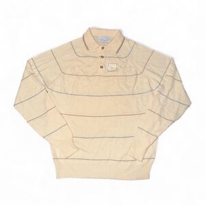 Vintage Christian Dior Long Sleeve Polo Shirt Men's Size L Creme Stripes Sweater